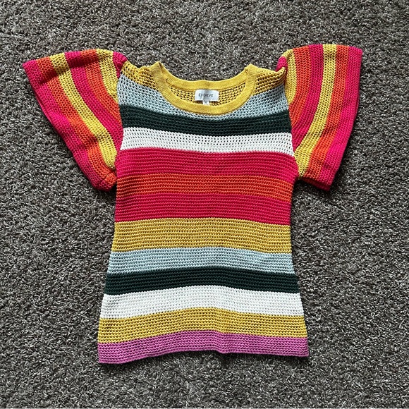 Evereve Knit Cotton Rainbow Flutter Striped Haven Sweater Women Size XS - Picture 5 of 7